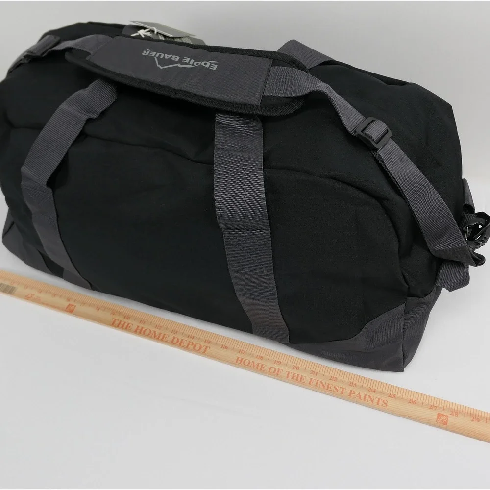 NEW Eddie Bauer Large Ripstop Duffel Bag Black Gray Travel Gym Bag NWT